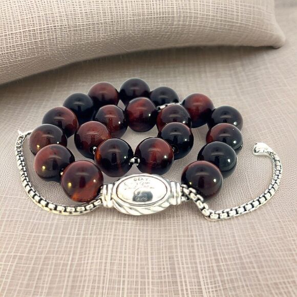 David Yurman Tiger Eye Spiritual Beads Bracelet 8.5" Silver 8 mm Estate DY587 - Picture 15 of 16